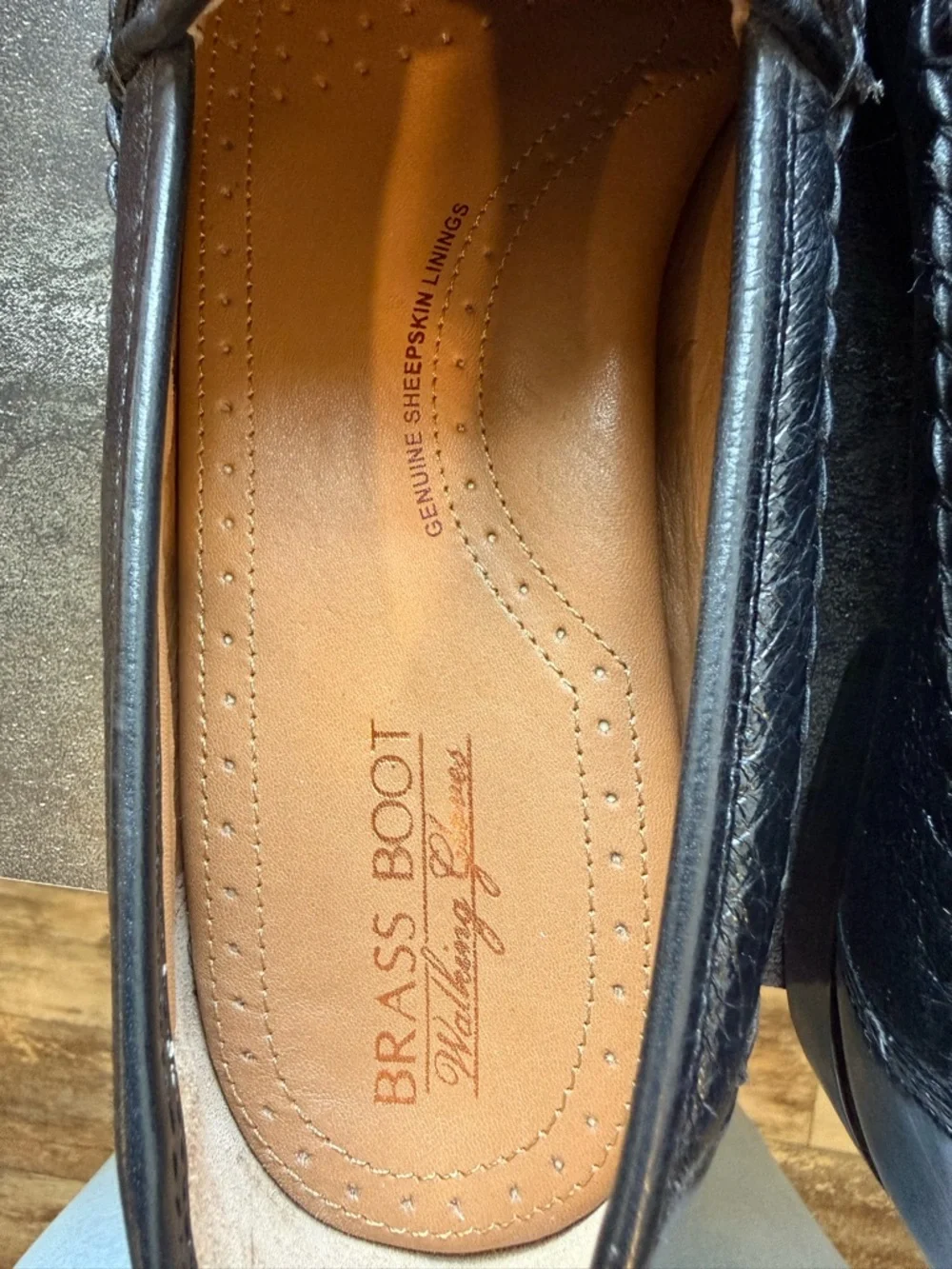 brass boot leather slip on shoes Size 11 M